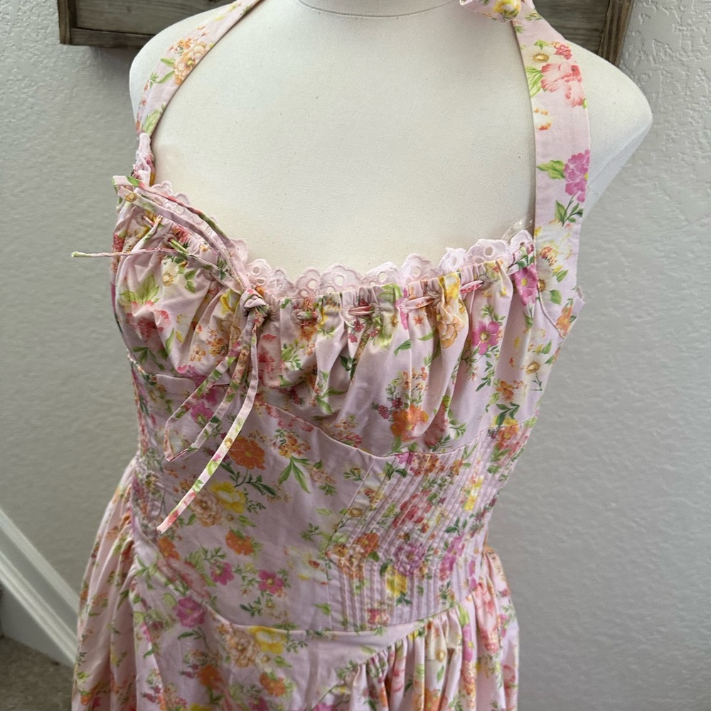 House of CB Adabella Floral Halter Dress pink cotton size Large Plus Cup NWT - Picture 3 of 9